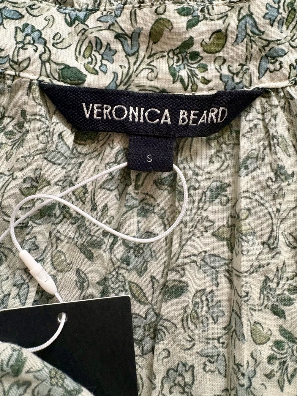 Veronica Beard Corsica Dress Ecru Sage Floral Long Sleeve Smocked Mini NWT Sz S